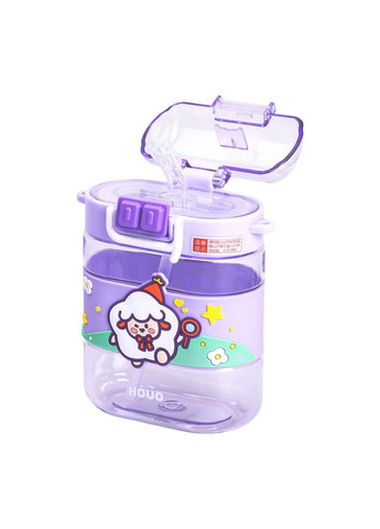 Бутылка для воды детская фиолетовая 560 мл с трубочкой и ремешком для школы питьевая бутылочка ProDobro (364192907)