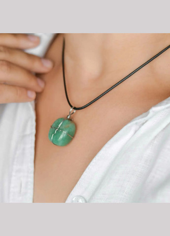 Кулон натуральний камінь зелений Авантюрин в обплетенні (асорті) d-20х16мм+- на шнурі L-45-50см No Brand підвіска (302254698)