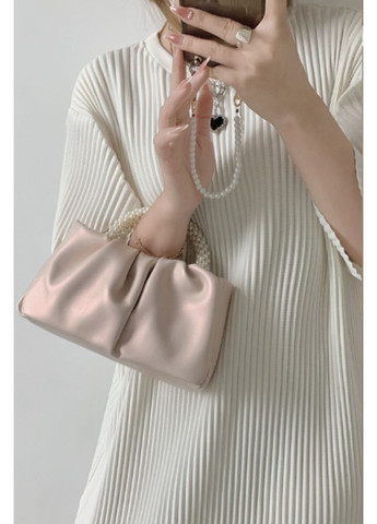 Жіноча міні-сумка з еко-шкіри пудрова, елегантна сумка-клатч з перловою ручкою No Brand (373324480)