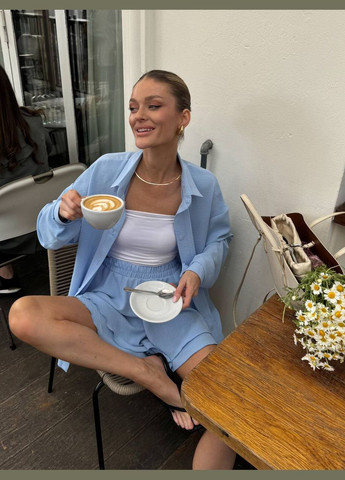 Жіночий костюм сорочка оверсайз + подвійні шорти Style Point (333655905)