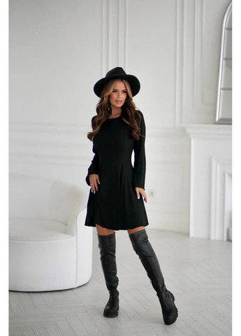 Чорна кежуал жіноча сукня міні в рубчик із спідницею кльош кльош MonCher