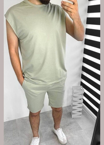Бирюзовый летний спортивный костюм мужской бирюзового цвета с шортами Let's Shop