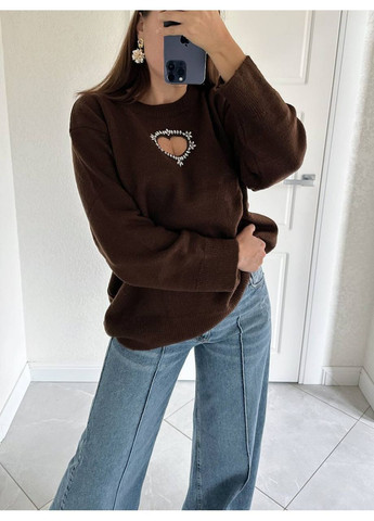 Коричневый демисезонный свитер женский оверсайз пуловер Style Point