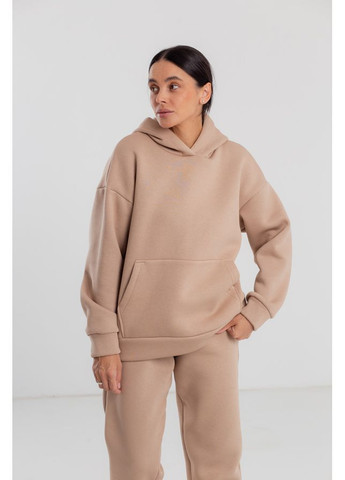 Теплий спортивний костюм жіночий зимовий на трикотажі худі та штани джогери 23.2129 44( ) темно бежевий AKSAN (308022589)