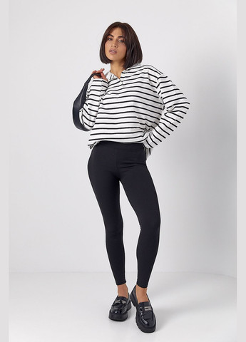 Черные демисезонные лосины из эластичного трикотажа в рубчик Lurex