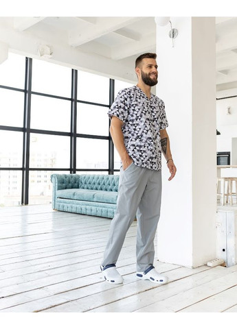 Сірий демісезонний костюм медичний чоловічий леон принт 46, сірі трикутники No Brand