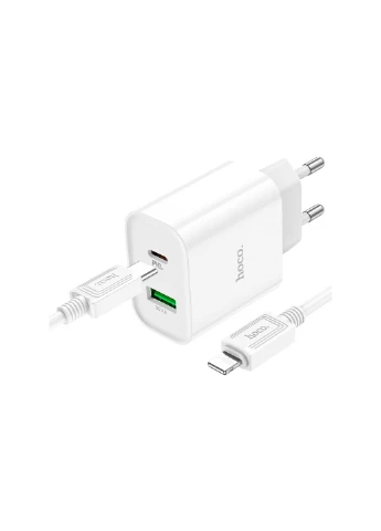 Мережевий зарядний пристрій з кабелем PD20W+QC3.0 charger set(C to iP) White Hoco C80A Plus Rapido (371647326)