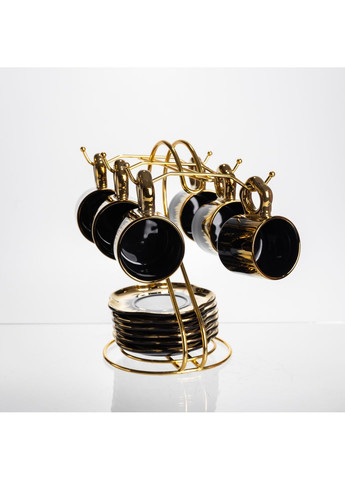 Чайный сервиз из фарфора 12 предметов на 6 персон на металлической подставке, черный Yiwu FM-47 No Brand (368641485)