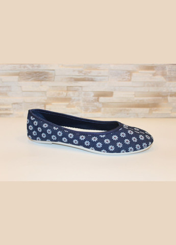 Женские балетки женские синие из текстиля | синие цветочные без декора, белая подошва текстиль (323485022)