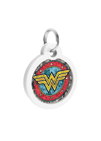 Адресник для собак и котов металлический Smart ID c QR паспортом, рисунок "Чудо-женщина 2", круг, Д 30 мм WAUDOG (330245226)