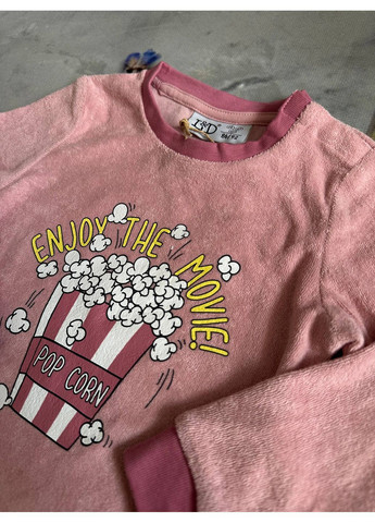 Розовая зимняя пижама махровая кофта + брюки L&D