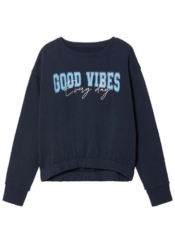 HIP&HOPPS свитшот на флисе надпись темно-синий кэжуал трикотаж с начесом