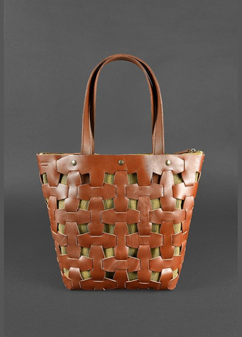 Кожаная женская плетеная сумка Пазл L светло-коричневая Krast (A-026670) BlankNote (327874342)