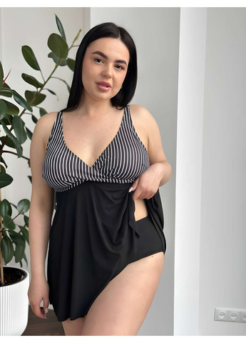 Черный летний женский летний раздельный купальник черный черный с полосатым верхом 2хл 3хл 4хл танкини No Brand