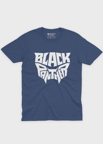 Темно-синяя демисезонная футболка для девочки с принтом супергероя - черная пантера (ts001-1-nav-006-027-006-g) Modno