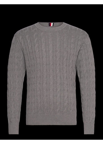 Комбинированный демисезонный вязаный мужской свитер, серого цвета, размер м Tommy Hilfiger slim fit