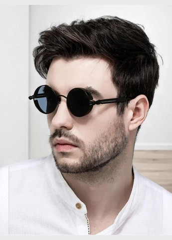 Солнцезащитные черные мужские очки ретро круглые в стиле панк хип-хоп дзюдзюцу стильные имиджевые очки Черные No Brand Steampunk (335020077)