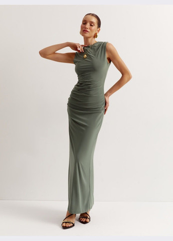 Оливкова (хакі) довга сукня кольору хакі без рукавів Dressa