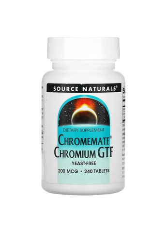 Витамины и минералы Chromemate Chromium GTF Yeast-Free 200 mcg, 240 таблеток Source Naturals (293418004)