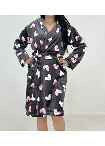 Халат велсофт на запах Серце 58-60 Сірий 69646345-4 PARS (364314298)