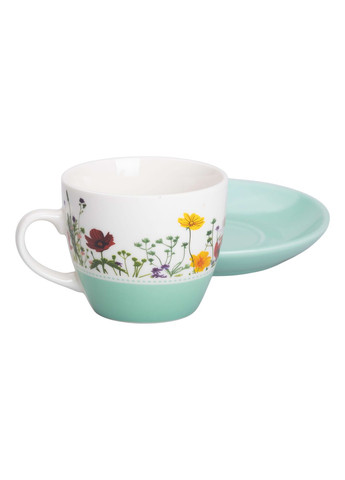 Чашка с блюдцем керамическая 250 мл с цветочным принтом, бирюзовый Liling Rongxiang Ceramic RX-N24723GR No Brand (360977747)