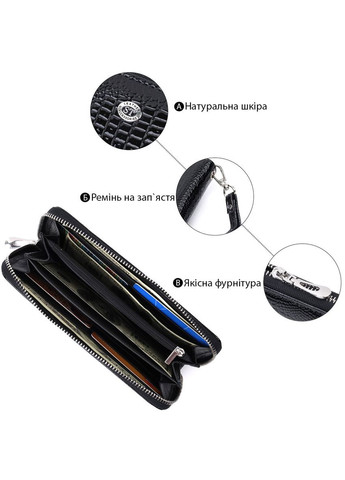 Лакований жіночий гаманець на блискавці із натуральної шкіри 22678 Чорний st leather (298571524)