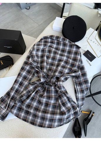 Черная повседневный рубашка в клетку Гермес с длинным рукавом