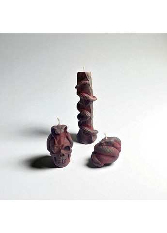 Подарунковий набір з 3 свічок у вигляді черепа та змій, колір бордовий (TA0170) No Brand (368293901)