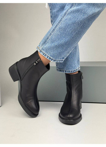 480 Черевики Демісезонні чорні шкіряні на підборі No Brand (367960247)