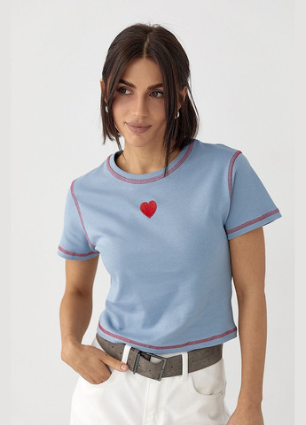 Футболка с контрастными швами и вышитым сердцем Lurex - (326065768)