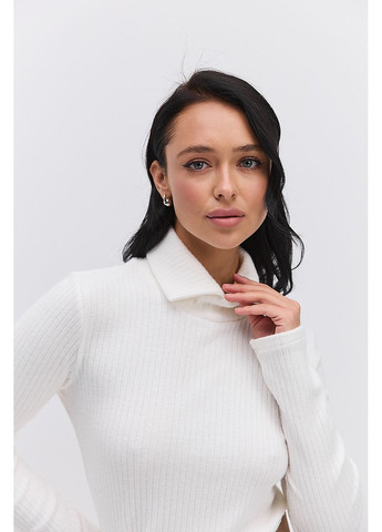 Женский теплый лонгслив в рубчик со стоячим отложным воротником Arjen (370281971)