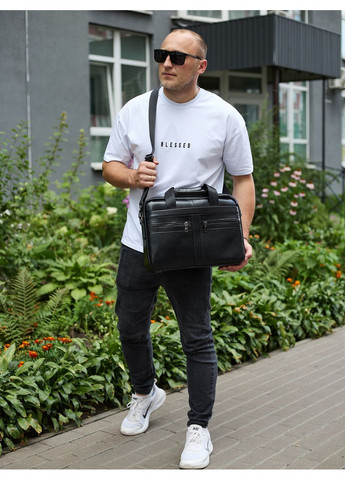 Чоловічий портфель для ноутбука 38х28х8, офісна шкіряна сумочка, міська чоловіча ділова сумка, чорна No Brand (361259079)