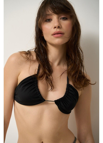 Чорний купальник жіночий роздільний на зав'язках зі стразами shine чорний роздільний Handy Wear