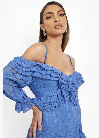Голубое платье меди кружевное Boohoo