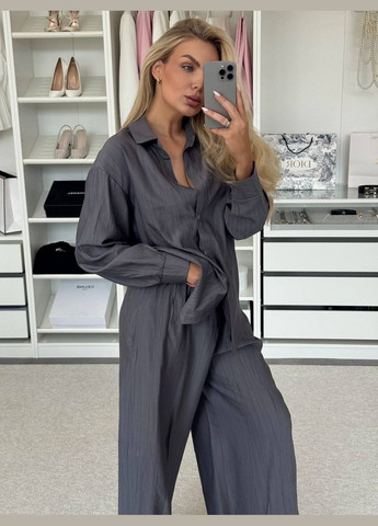 Костюм женский из жатки "Relax Fit" - рубашка + широкие брюки Vakko (336803713)