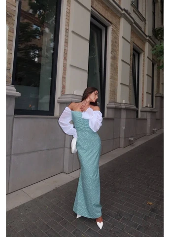 Оливкова святковий, кежуал жіноча сукня стильна силуетна Dress Code в горошок