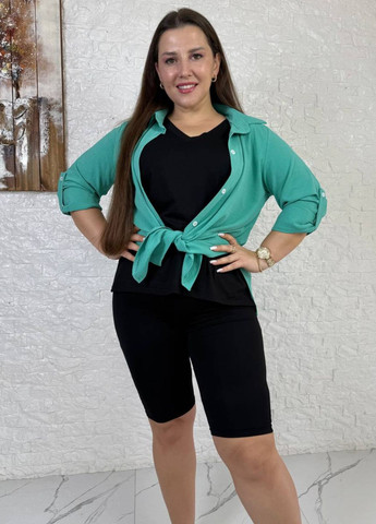 Базовий повсякденний легкий літній костюм трійка: футболка + сорочка + шорти Україна (331236971)