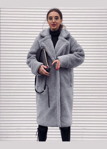 Женская шуба Тедди оверсайз серая Midi (90см) AL (317206255)