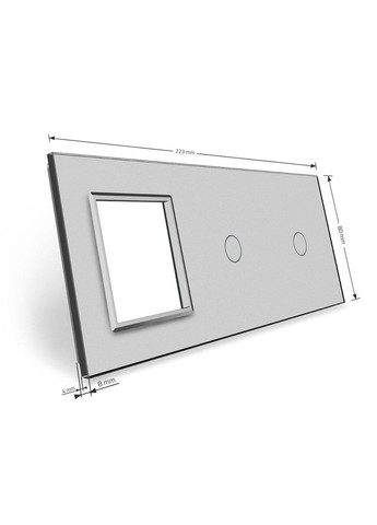 Рамка 3-постова для двох 1-сенсорних вимикачів і розетки (1-1-0), загартоване скло, сіра, 223×80 мм (VL-P701/01/E-6I) Livolo (370971454)