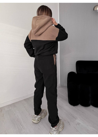 Жіночий костюм флісовий з капюшоном кавового кольору 36218 Fashion (370881866)
