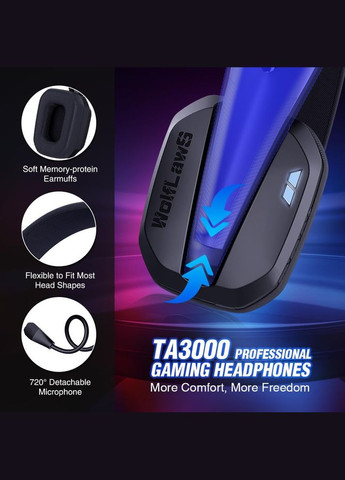 Беспроводная игровая гарнитура WolfLaws TA3000 для PS5, ПК, полноразмерные игровые наушники Bluetooth Unbranded (317251114)