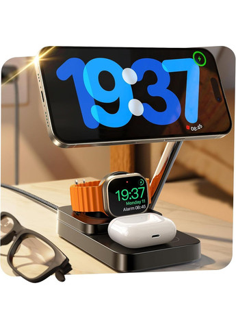 Бездротова зарядна станція 3 в 1 MagSafe для Apple Watch, Air Pods та iPhone чорний LISEN Amazon (371797171)