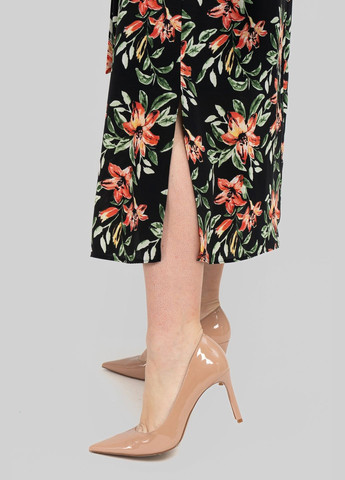 Чорна літня шифонова сукня з v-подібним вирізом розкльошена донизу all posa (ap102464p) A'll Posa