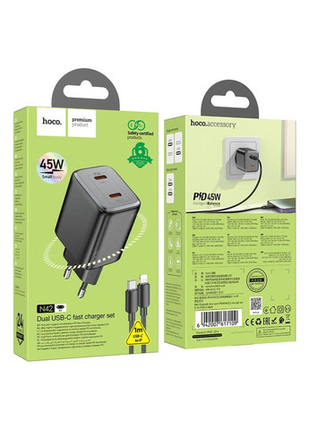 Сетевое зарядное устройство N42 Elogiado dual-port PD45W(2C) charger set(C to iP) Black Hoco (367724167)