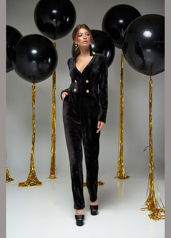 Комбінезон Liton комбінезон-брюки чорний святковий, коктейльний, вечірній велюр