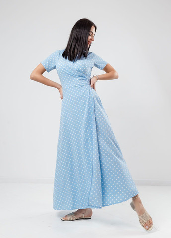 Блакитна повсякденний, кежуал, коктейльна літня сукня в підлогу на запах Fashion Girl в горошок