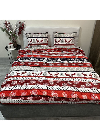 Розкіш та затишок: Новорічна постільна білизна велюр євро розмір сірого кольору з малюнком. Простирадло на резинці. No Brand (370278950)