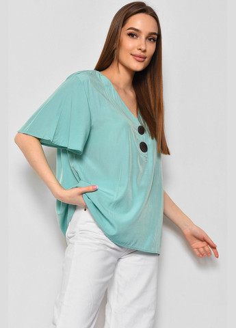 М'ятна демісезонна блуза жіноча з коротким рукавом м'ятного кольору з баскою Let's Shop