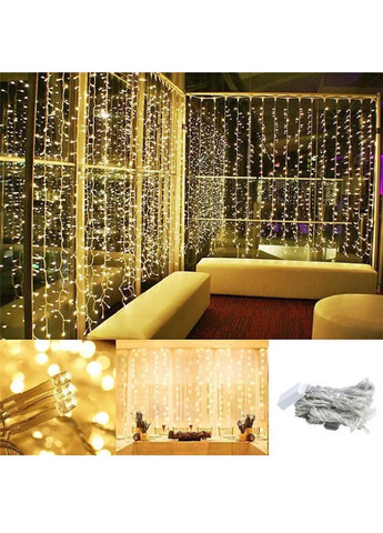 Гирлянда штора водопад светодиодная новогодняя с работой от сети контроллером 2х1,5 м 320 лампочек (481885-Prob) Теплая белая Unbranded (367782950)