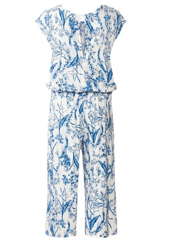 Женский льняной комбинезон Esmara комбинезон-брюки цветочный голубой кэжуал вискоза, лен